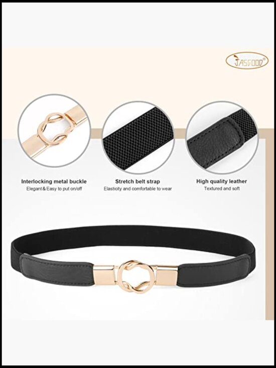 Stretchy Skinny Waist Belt with Gold Metal Buckle for Dresses Jeans Pants